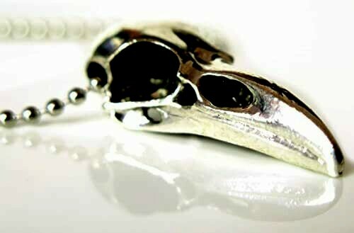 Collana teschio uccellino corvo 4 cm piastra argento 925 / ora con catena argento 29 pollici - Foto 2 di 9