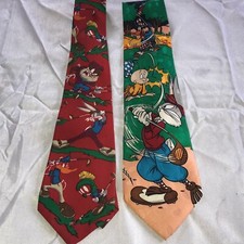 Looney Tunes Mania Lot of 2 Neck Ties Warner Bros Golf Taz Bugs Marvin Martian