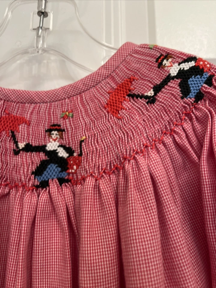 Antigo Vestido Amanda Remembered Girls Tamanho P Mary Poppins Vermelho Gingham LS Fofo! - Imagem 2 de 4