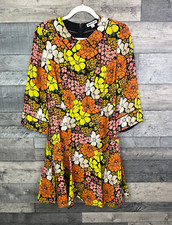 Whistles Anjelica Floral Dress Size UK 10 Orange Black Autumn Boho Flippy