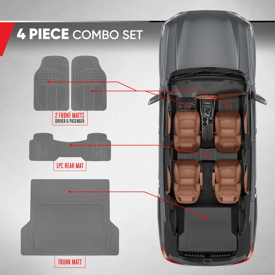 Alfombrillas de goma y alfombrilla de carga delantera trasera gris para furgoneta coche todo tipo de clima resistente 4 piezas Foto 3 de 4