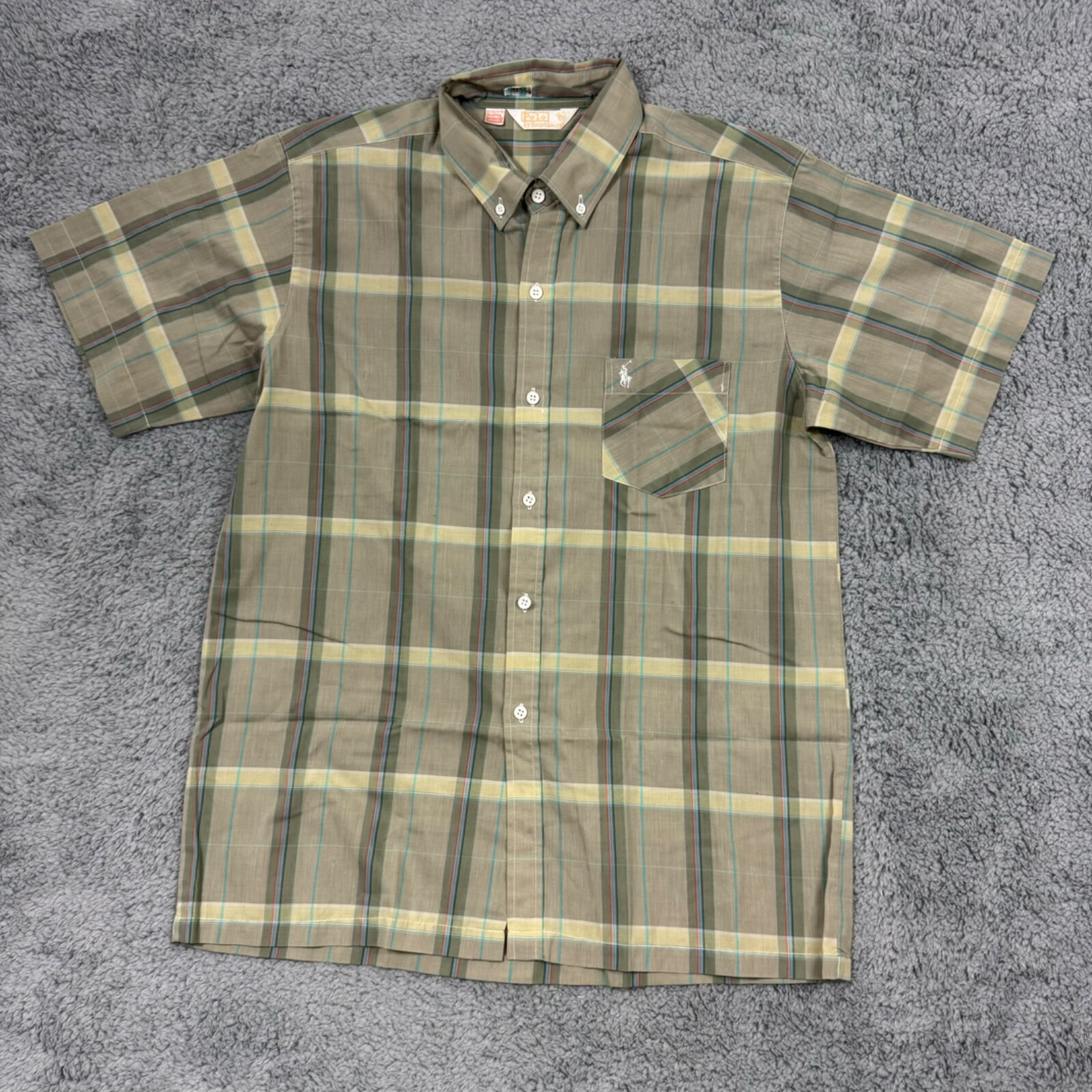Polo Ralph Lauren vintage camicia uomo L quadri anni 80 vestibilità classica bottoni pony corta