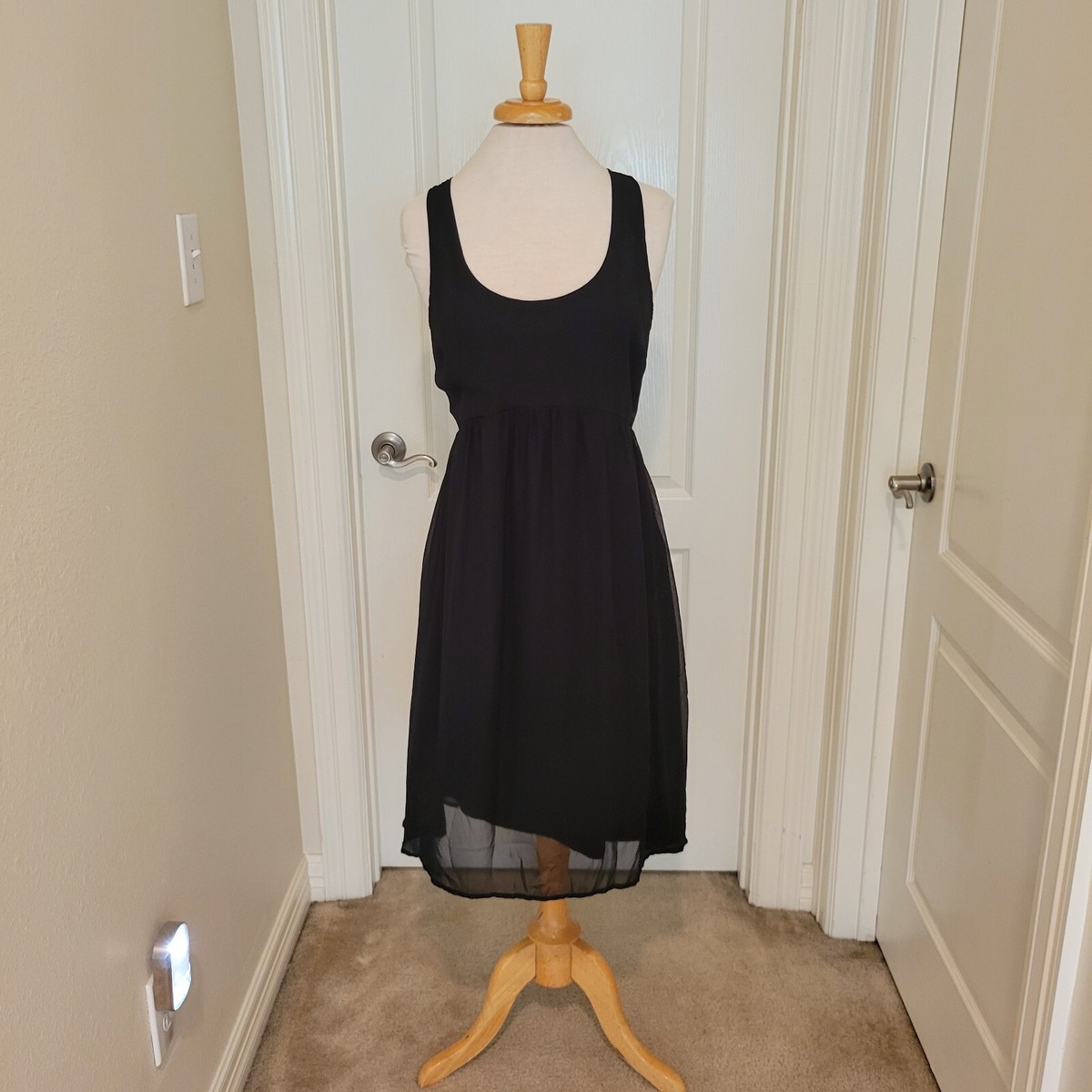 ladies black chiffon dress Pins and Needles with Cutout and Draped Back Size 8 garden formal wedding guest dress blue