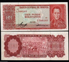 Bolivia 100 PESOS P-164A 1962 Blue Mountain UNC Bolivian World Currency BANKNOTE
