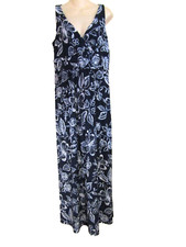 RALPH LAUREN CHAPS NAVY BLUE /WHITE FLORAL MAXI DRESS RESORT SLEEVELS COVER-UP M