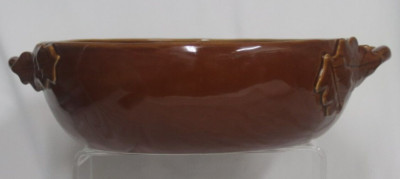 B Eigen Williams Sonoma Brown Pasta Serving Bowl 12'' Double Handles with Leaves