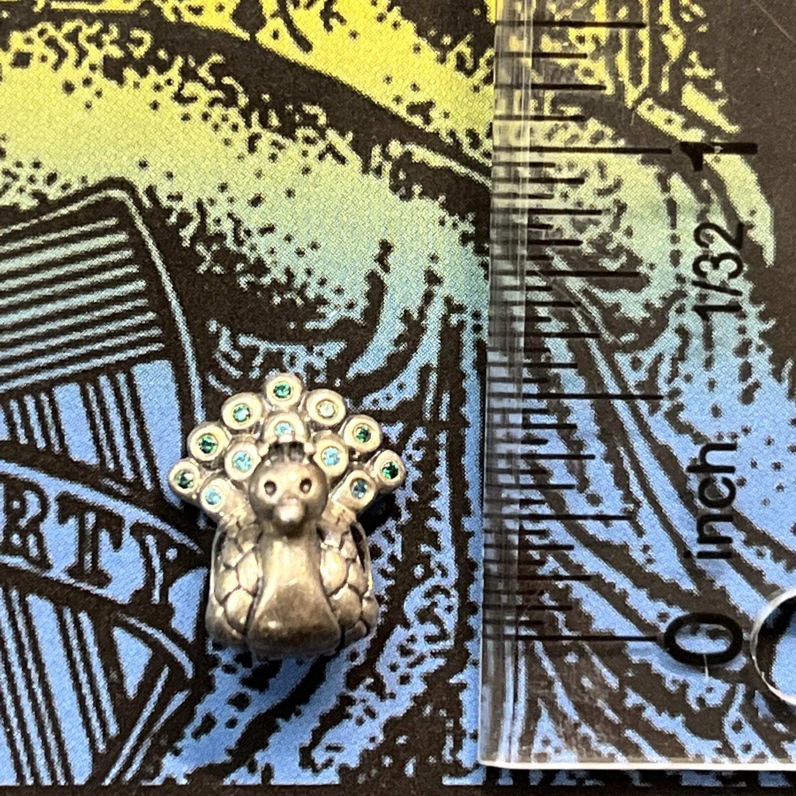 PANDORA Sterling Silver Green Cubic Zirconia Peacock Charm Bracelet