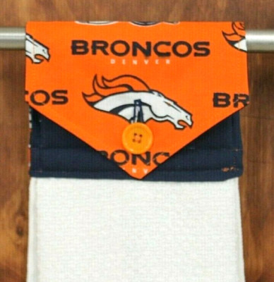 DENVER BRONCOS HAND TOWEL ORANGE HANDMADE HANGING KITCHEN WHITE COTTON TOWEL