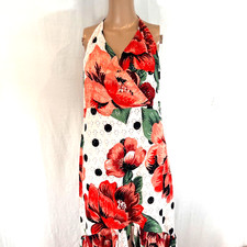 Farm Rio Maxi dress 14  Cotton Eyelet fabric Lined Smocked Back Floral Polkadots