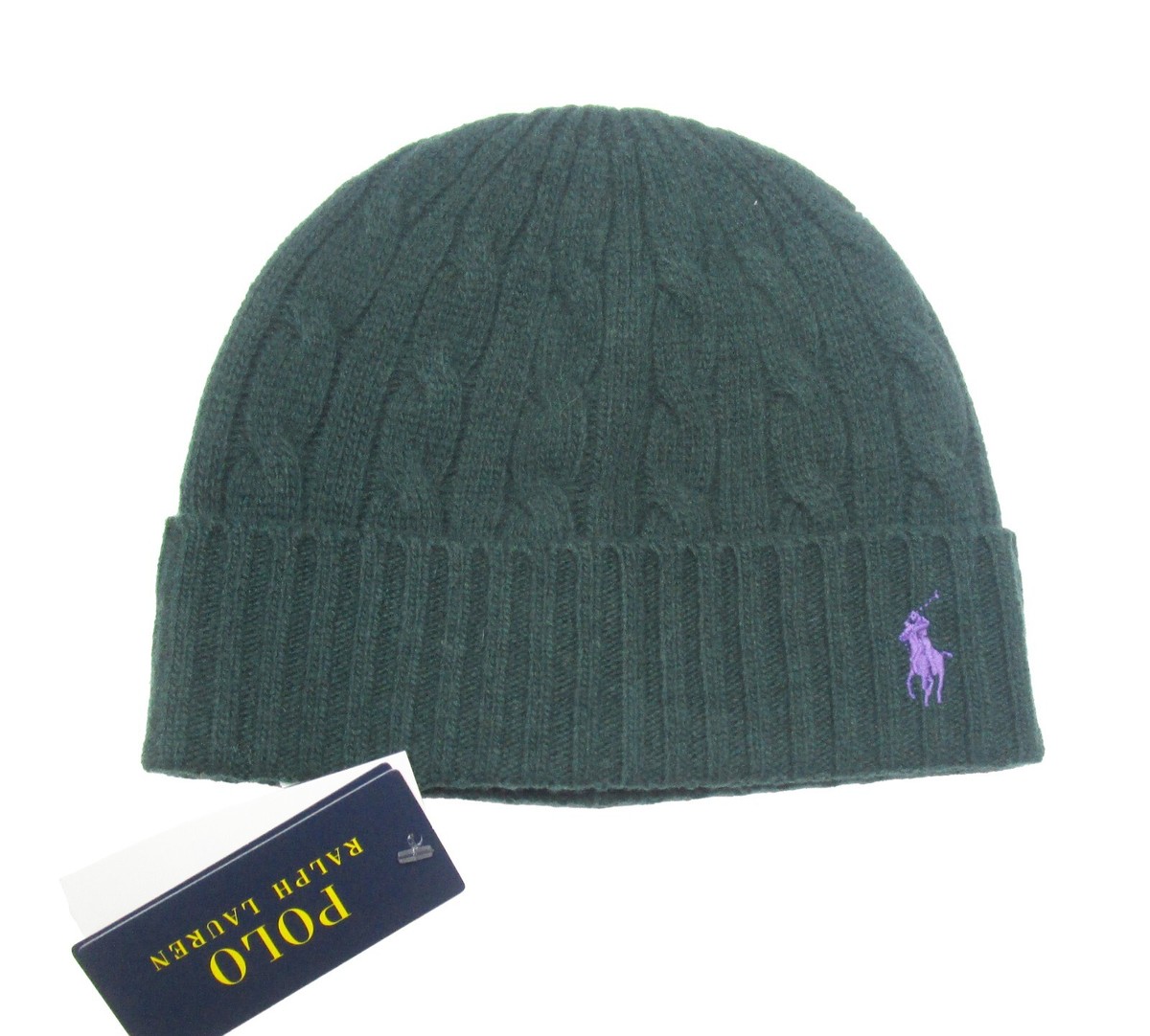Polo Ralph Lauren Men's Green Pony Logo Wool Blend Cable Knit Cuff Polo Ralph Lauren Men's Green Pony Logo Wool Blend Cable Knit Cuff
