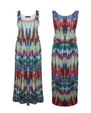 Ladies Women Elasticated Waist Contrast Print Long Maxi Summer Beach Dress 8-14 