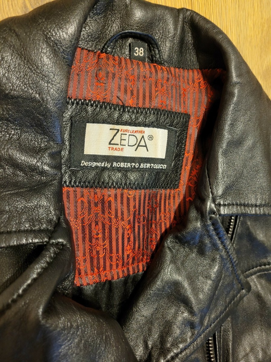 Zeda Roberto Bertolucci Black Biker Leather Jacket Size 10 | eBay UK