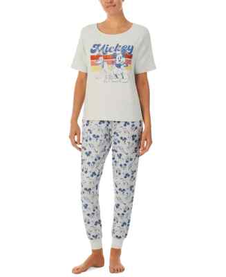 NWT! Disney Women's Sz L Mickey Mouse Short Sleeves Jogger Pajama Set  Grey