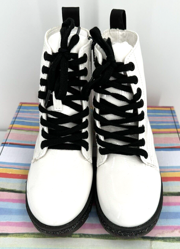 MIA KIDS GIULETTA GLITTER SOLE COMBAT BOOTS Girl's Size 13 Easy Zip Sides WHITE - Afbeelding 4 van 7