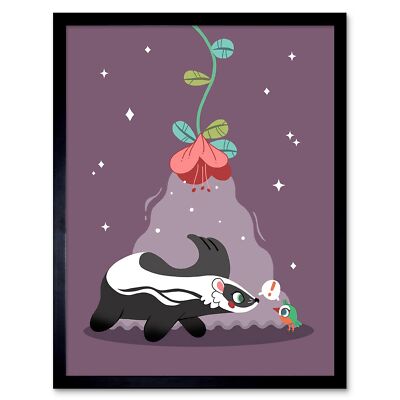 Dachs mit Vogel Kunstdruck gerahmtes Poster Wanddeko 12 x 16 Zoll