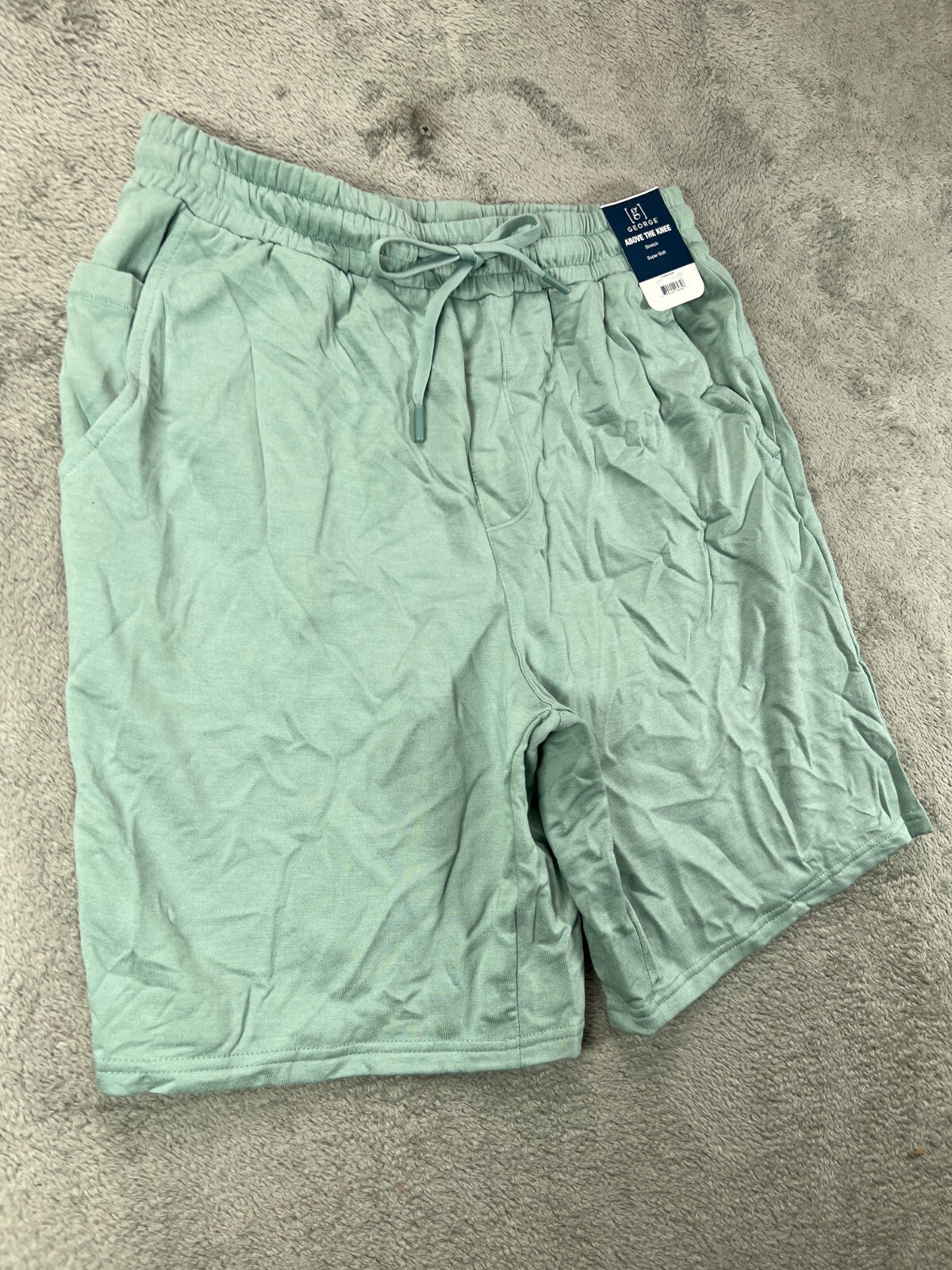 George Mens Medium Lounge Shorts Green Soft Knit NWT Pull On Drawstring 9" B
