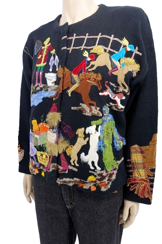 Design options Christmas women embroidered Cotton Sweater Country Scene Size L - Picture 3 of 8