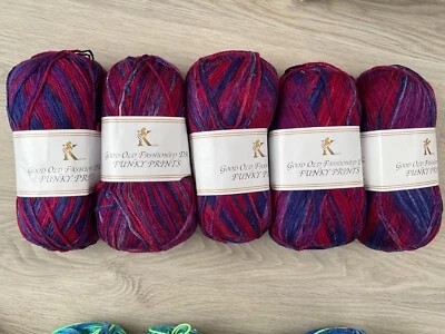 Good Old Fashioned knitting / crochet DK yarn in Blues, Purple & Red. 5 x 100g