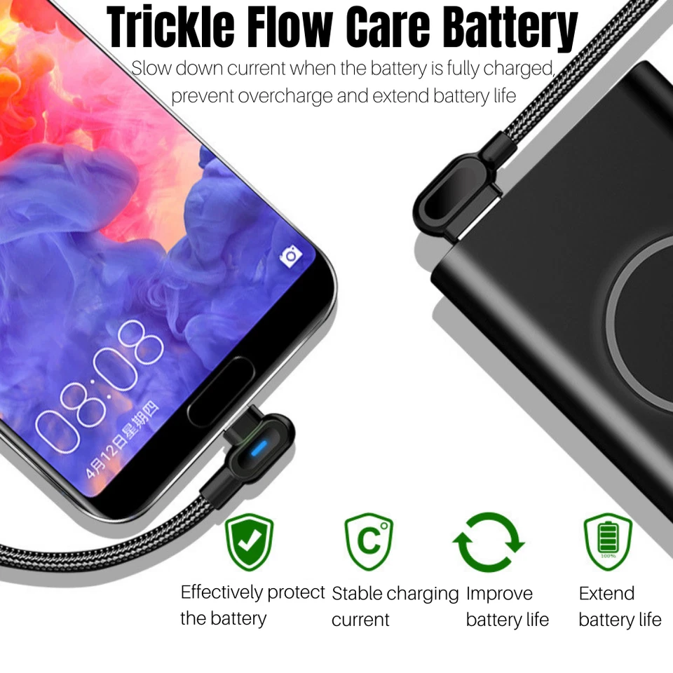 Cable cargador rápido USB ángulo recto de 6 pies 3 pies 90 ° para iPhone 14 13 12 11 8 cable XR Foto 3 de 4