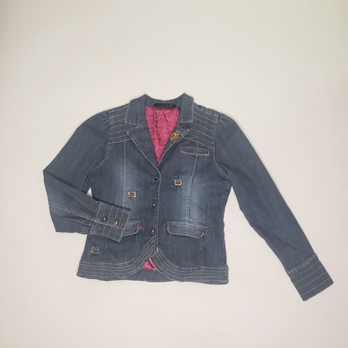 Rocawear Denim Jacket Girl Large 10/12 Medium Wash Magenta Satin Lined Y2K Retro - Picture 5 of 24