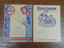 2 x PROTEGE CAHIERS PUBLICITAIRES ANCIENS (BUVARD) QUINTONINE PILE WONDER