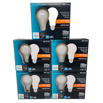 EcoSmart 14W LED A19 Light Bulb Soft White Frosted Glass 1600 Lm (10 Bulbs)