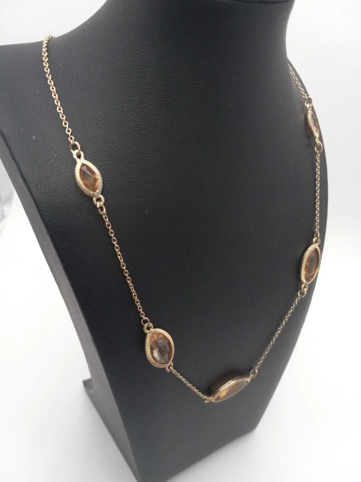 DANA KILLEEN Gold Tone Champaign Marquise Bezel Set Stones Stations Necklace - Image 4 of 4