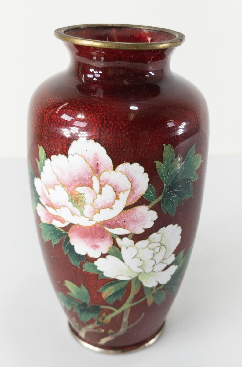 Antique Japanese Red Cloisonne Vase with Flowers, Sato Style | eBay