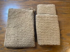Pottery Barn Set of 3 Blomus Caro Waffle Towels; 1 Bath & 2 Hand Towels-Tan