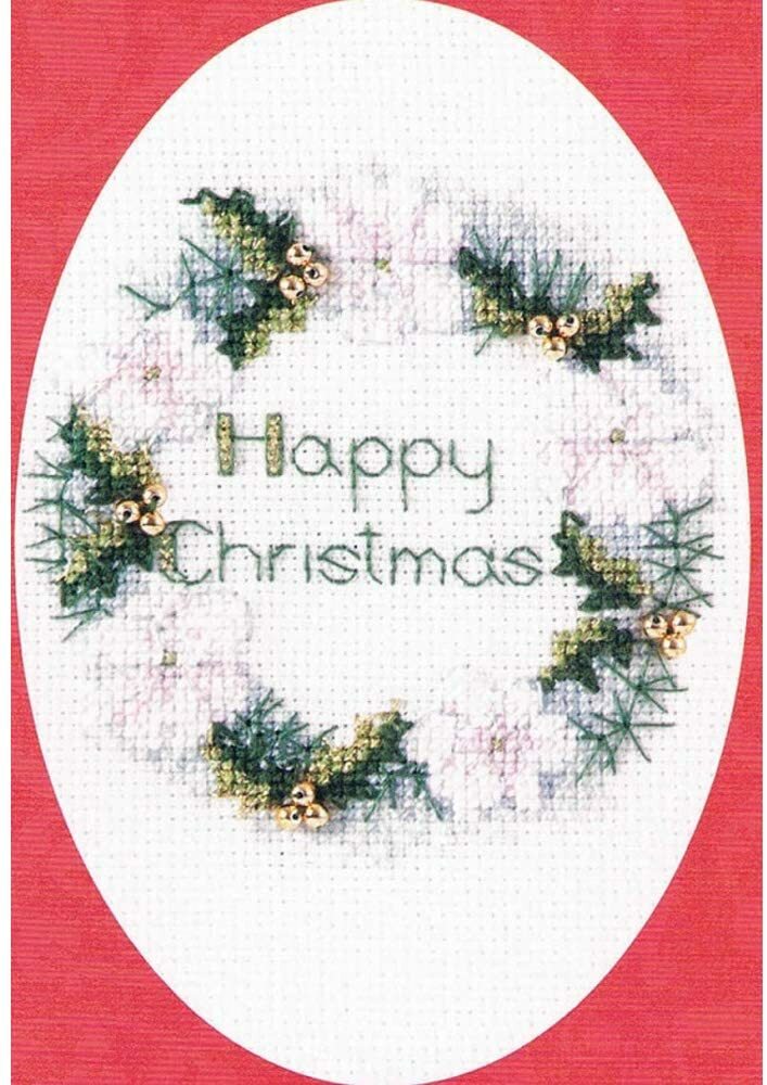 Derwentwater Designs Cross Stitch Kit - Christmas Card, Golden Wreath