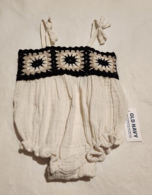 NWT Old Navy Ivory Crochet Trim Bubble Short Romper Baby Girl