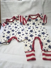 4th Of July Tessa Babe Red/White/Blue Star Lot Of 2 One-Piece Romper. 3-6M NWOT