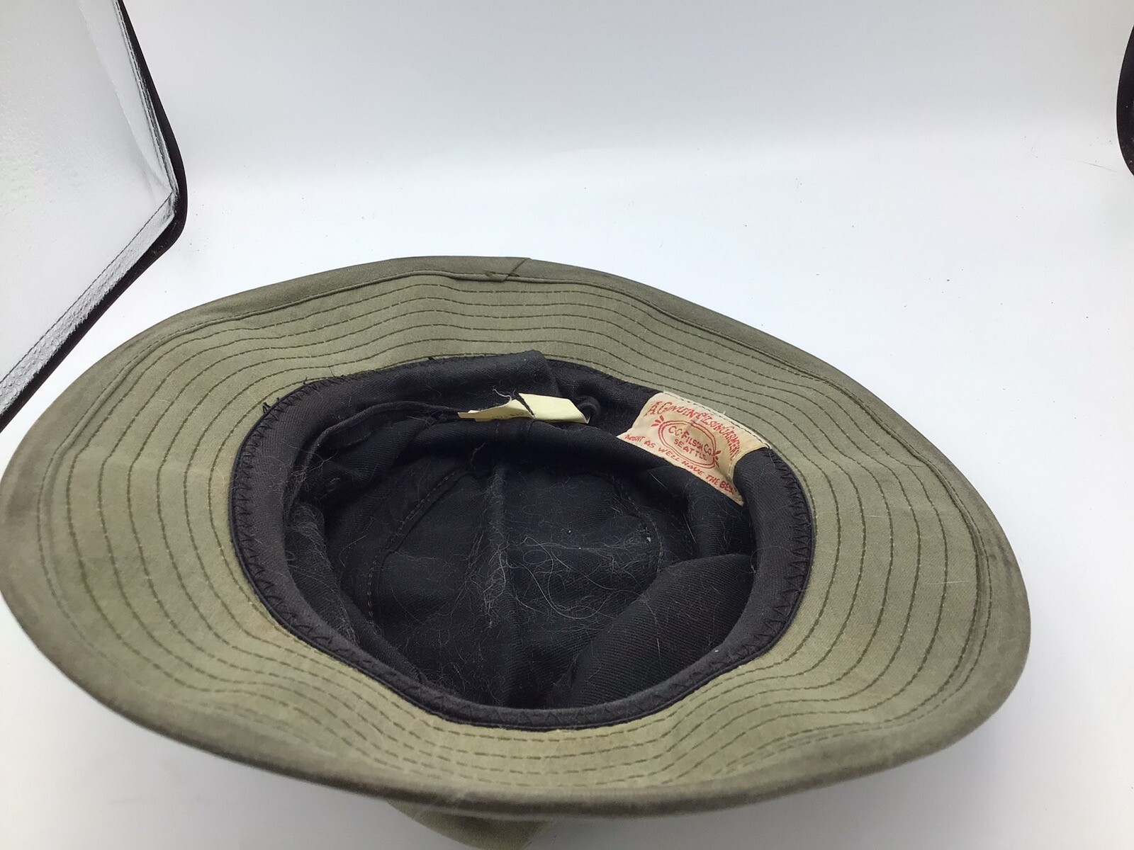 Vintage FILSON Tin Cloth Waxed Cotton Packer Hat Leather Trim USA Made