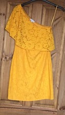 Warehouse yellow floral lace ruffle one shoulder dress, 8