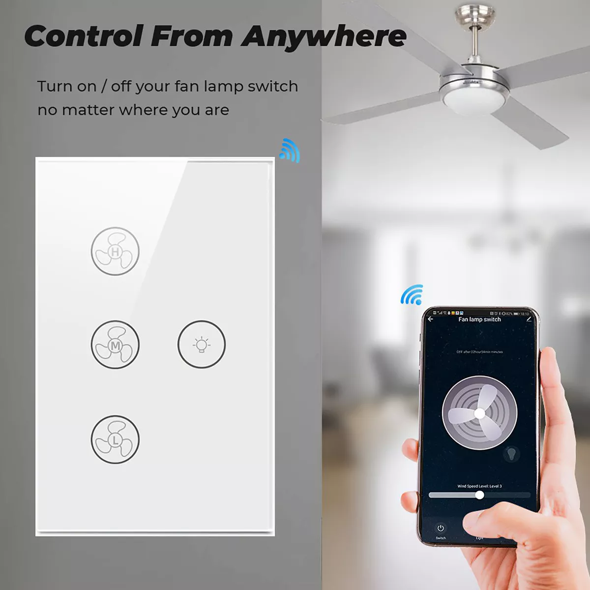 Smart Wifi Touch Ceiling Fan Wall Light Switch Panel For Alexa Google Home NEW