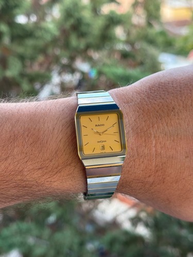 RADO DIASTAR 129.0266.3 HERREN GOLD SILBER DATUM VINTAGE UHR SWISS QUARZ 28MM