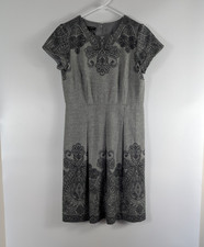Talbots Gray Wool Blend Pleated Paisley Print Cap Sleeve Dress 6P Career Office