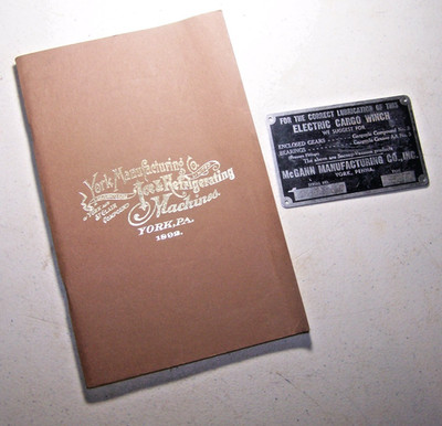 YORK MANUFACTURING CO. PENNSYLVANIA BOOKLET 1892+ Lubrication Tag McGann Mfg.Co