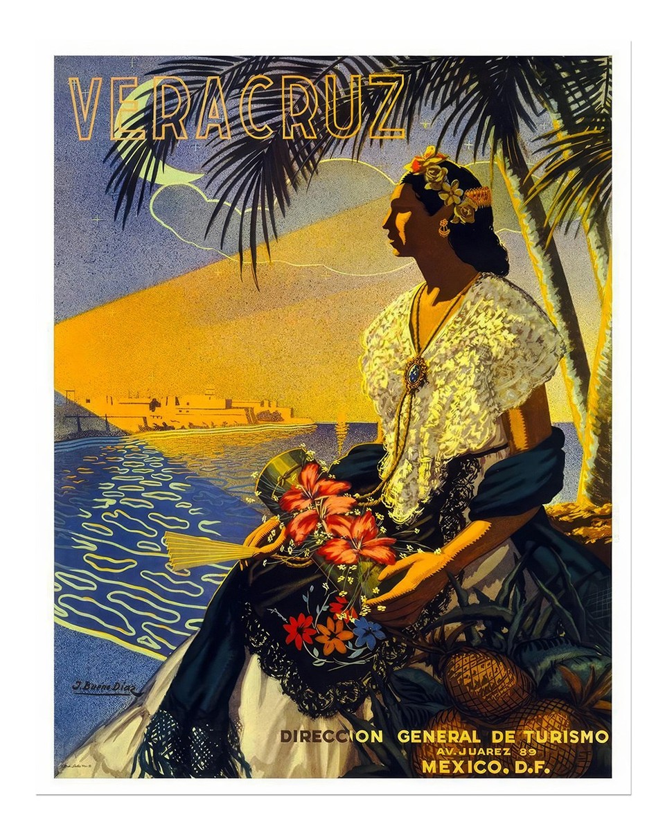 額装済/V COMME…/エルヴェ テレマック/ポスター Vintage Veracruz Travel Poster Wall Art - Vibrant Coastal Scene | eBay
