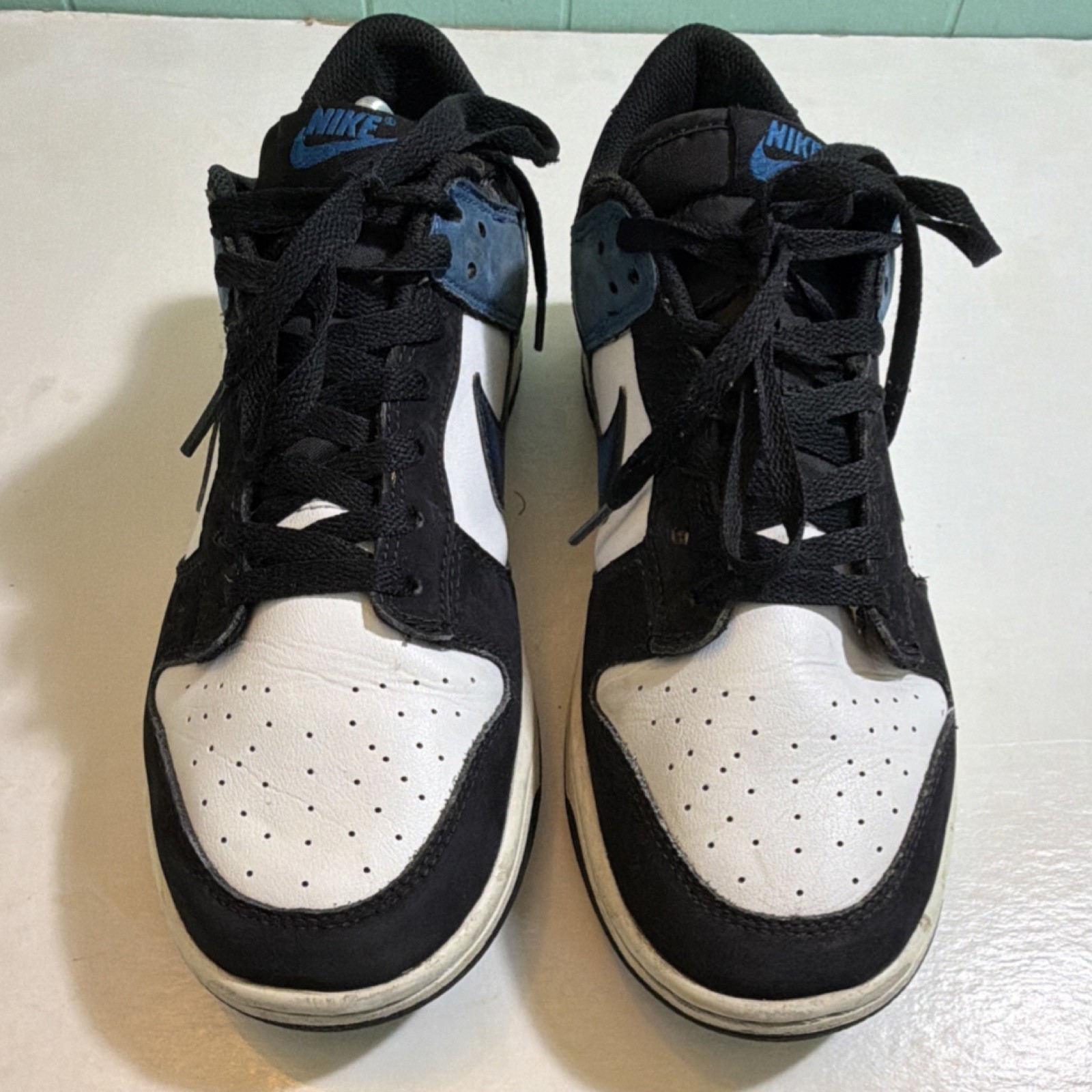 Nike Dunk Low Airbrush Industrial Blue Black White Lace Up Sneakers Size 10.5