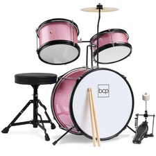 (SKY9203) Batería de 3 piezas para niños principiantes, juego de instrumentos musicales con palos, taburete, rosa