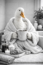 Duck Morning Coffee Bath Robe Relaxing Farm Poster Print Framed Canvas Wall Art