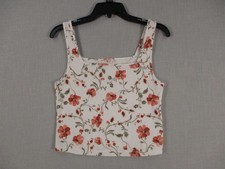 Old Navy Womens Floral Ribbed Tank Top Large Cotton Blend White