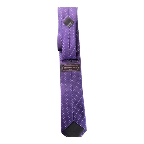 Bruno Piattelli Luxury Narrow Slim Tie Purple White Pin Dot Silk Necktie Silk - Picture 2 of 3