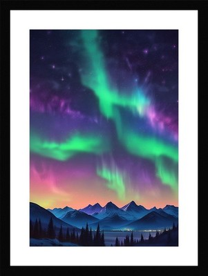 Vibrant Northern Lights Framed Wall Art Poster Canvas Print Picture