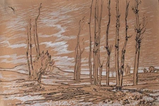 Edmund Steppes Landscape Forest Landscape Painting Ink White Raised 1915