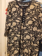 Lucky Brand Black Floral Button Henley Tunic Sz 1X