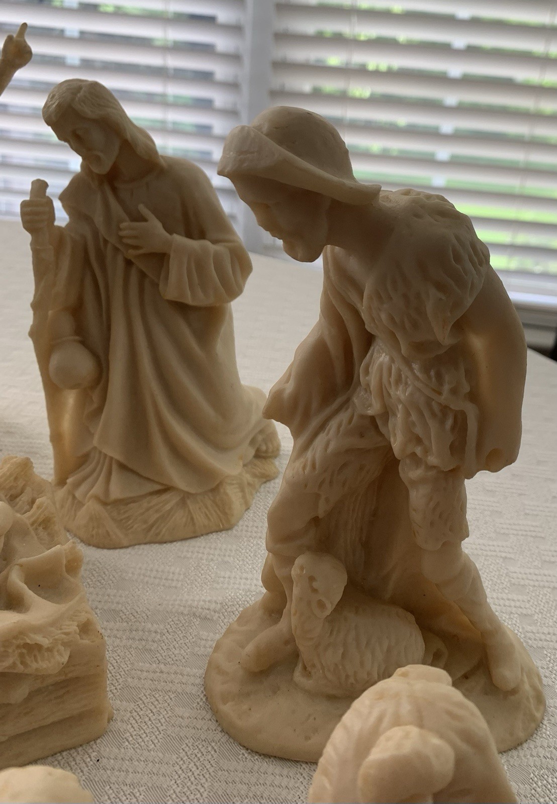 Vintage Hand Carved Nativity Scene Soap/Sand Stone White Ivory 10 Pieces 8” Tall