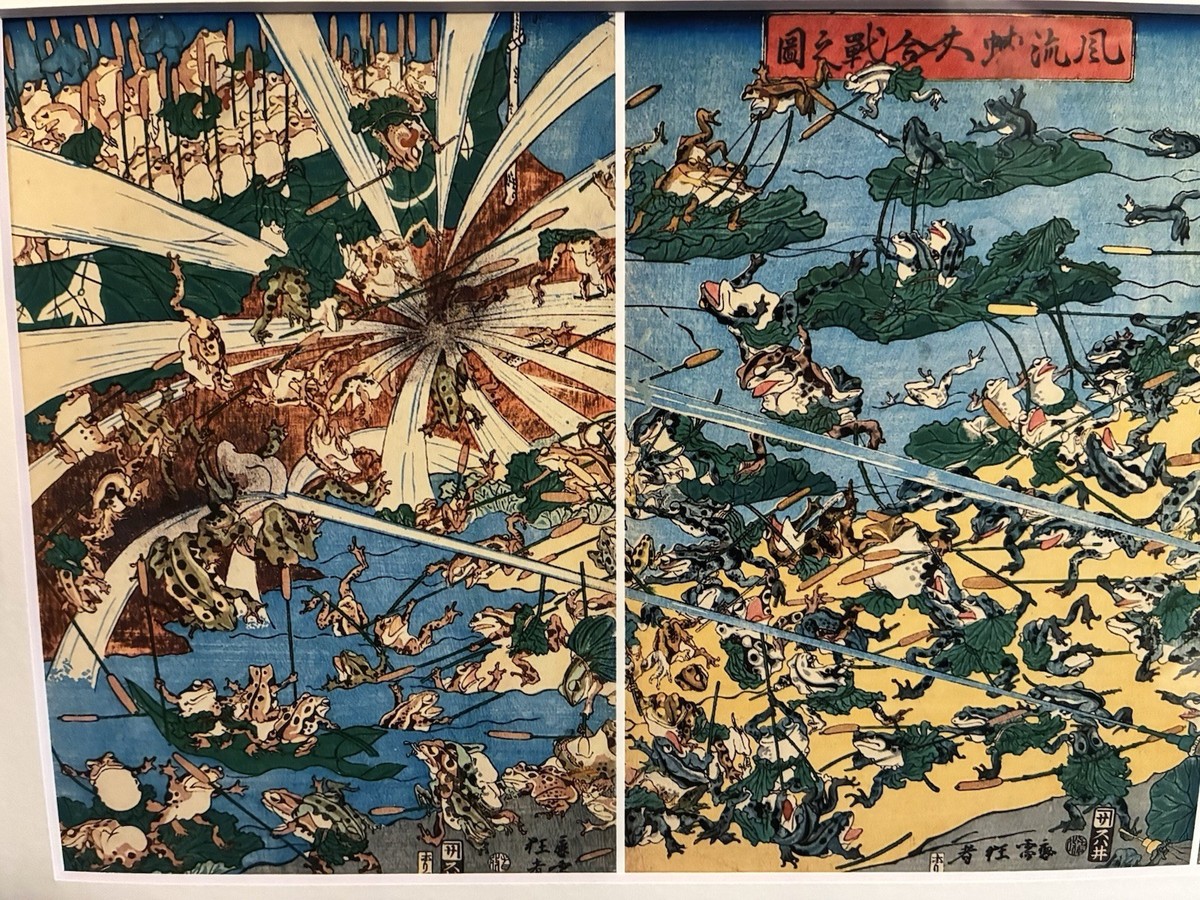 Fashionable Battle of Frogs Japanese Art Print 15x12 Kyosai Frog