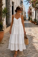Rebellion White Cotton Broderie Tiered Dress XL Fits UK 12-14 Smocked Back NWT
